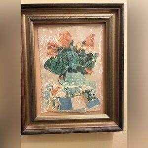 Floral Collage Art in Wooden Frame